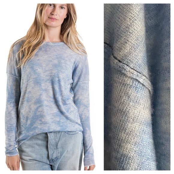 Paychi Guh Light Blue Multi Printed Cashmere Crewneck Sweater Medium
